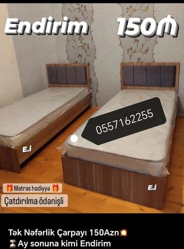 tek carpayı: Yeni, Təknəfərlik çarpayı, Bazasız, Matras ilə, Siyirməsiz, Azərbaycan — 10