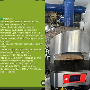 Restoran, kafe avadanlığı: Qaz ilə işləyən soba, Şirniyyət üçün, Pizza, Çörək, İşlənmiş — 1