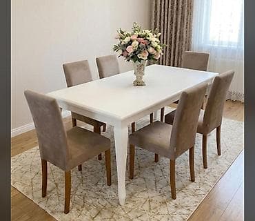 stol ustul: Qonaq otağı üçün, İşlənmiş, Kvadrat masa, 6 stul — 1