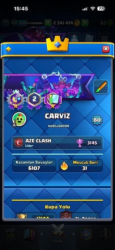 Clash Royale hesabı – Carviz - Kral səviyyəsi: 80 - Kupa: 13 144