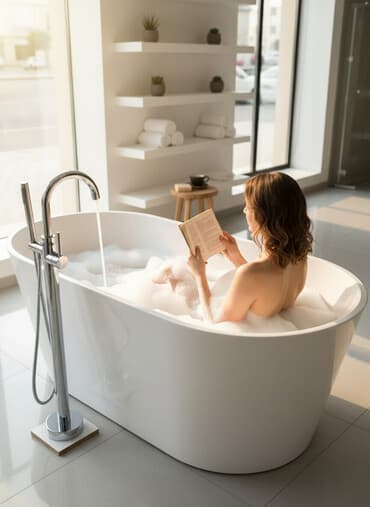 hamam vannasi azerbaycanda: Oval formalı, ağ rəngli sərbəst dayanan vanna otağı. Bu vanna müasir — 1