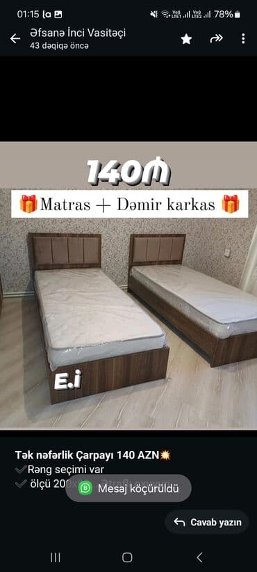 ucuz tek kravatlar: *Tək nəfərlik Çarpayı 140 AZN💥* ✔️Rəng seçimi var ✔️ ölçü 200x90 — 1