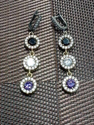 zümrüd qaşlı üzüklər: Zərif dizaynlı sırğalar dəsti - Model 1: Şərq üslubunda damla formalı — 2