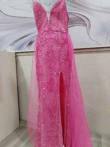 h m: Puşa-çəhrayı rəngdə uzun ziyafət geyimi - Material: üst hissə və ətək — 5