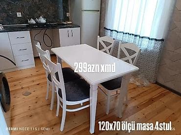 Məhsul: Yemək otağı üçün masa və 4 ədəd stul dəsti - Ölçü: Masa — 1