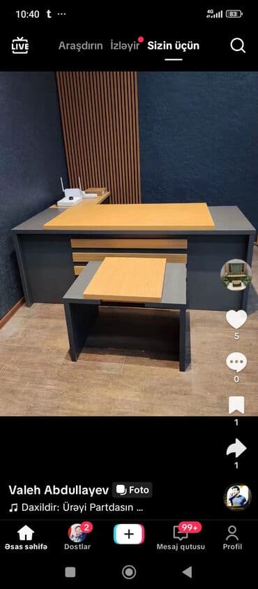 Ofis üçün masa dəsti - Tərkib: böyük iş masası və önündə kiçik