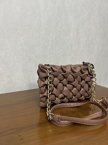 Qadın çantası – toxuma effektli, qəhvəyi/çəhrayı tonlarda - Material