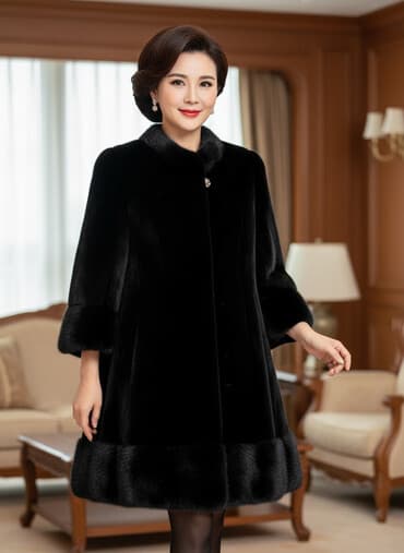 kurk satışı: Zərif qara rəngdə, yaxası və qolları xəz bəzəkli, dizdən yuxarı — 1