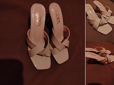 ZARA qadın sandaleti - Model: Açıq burunlu, kvadrat formalı ağ/bej