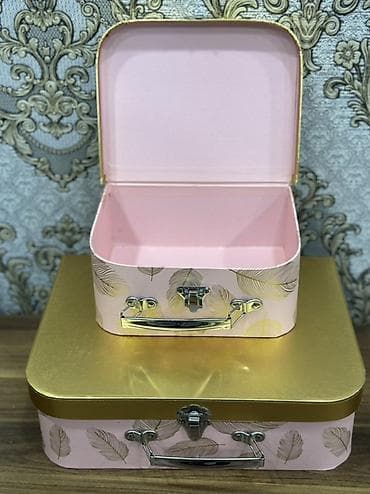 sandiqca: İki ədəd dekorativ saxlamа çamadanı seti - Rəng: pudra çəhrayı — 2