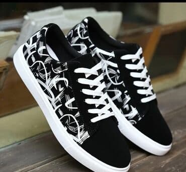 kişilər üçün qaçış krossovkaları: Qrafik naxışlı kişi/kadın krossovkası - Rəng: qara üstlük, ağ şnur və — 1