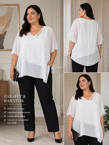Ağ şifon bluz – UP JUST Collection - Model: asimmetrik kəsimli, yüngül — 2