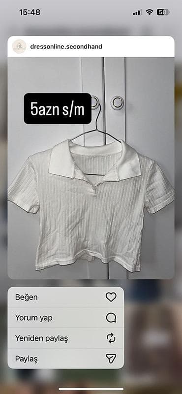 Поло: Ağ rəngli qısa polo köynək - Ölçü: S/M - Dizayn: Yüngül krujevəsiz — 1