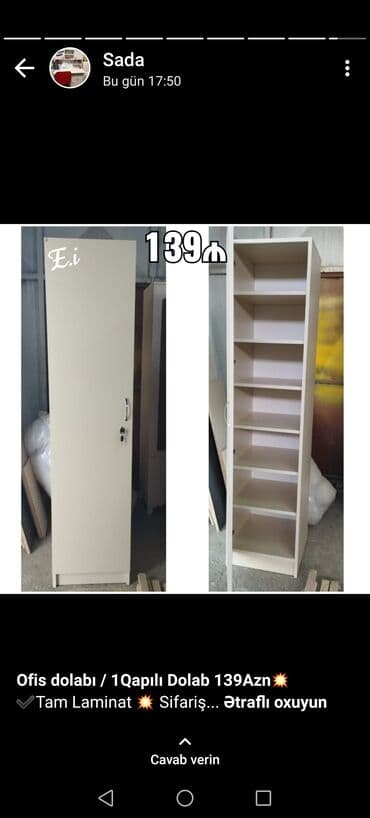 qapi: Yeni, Açılan, 1 qapı Düz dolab, Dolab-asılqan — 2