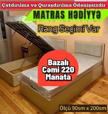 Çarpayılar: Yeni, Təknəfərlik çarpayı, Bazalı, Matras ilə, Siyirməsiz, Azərbaycan — 2