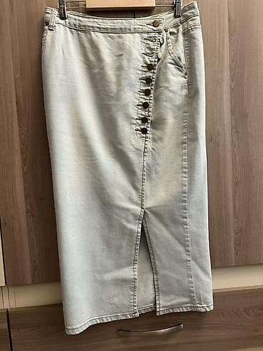 cins: Açıq bej rəngli denim ətək - Material: qalın denim (cins parça) — 1