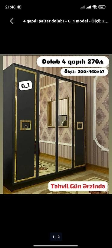 bal: 4 qapılı paltar dolabı – G_1 model - Ölçü: 200 × 160 × 47 sm - 4 — 1