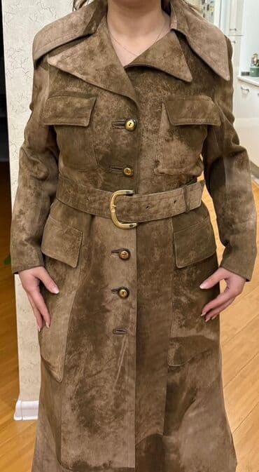 женские утепленные плащи: Qadın üçün süet trençkot - Material: yumşaq süet (nubuk effektli) — 2