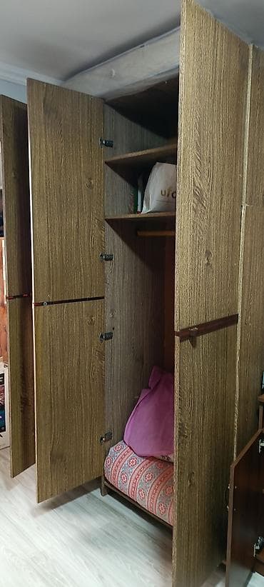 geyim dolabi: 3 qapılı, Güzgülü, Qəhvəyi, Taxta, Açılan, Düz dolab — 5
