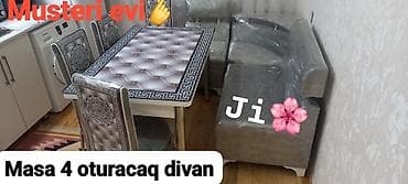 işlenmis divanlar: Mətbəx üçün, Yeni, Açılan, Dördbucaq masa, 4 stul — 4