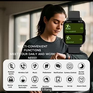 2.5mm kabel: Yeni, Smart saat, Sensor ekran, rəng - Qara — 4