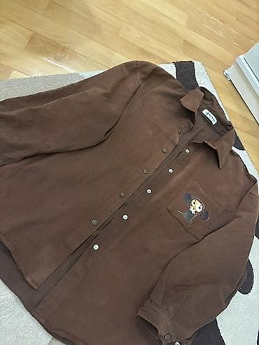 Qəhvəyi rəngli unisex şalvar-köynək (overshirt) – düyməli, döş cibində