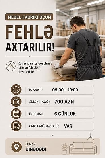 Fəhlə tələb olunur, 6/1, Aylıq ödəniş