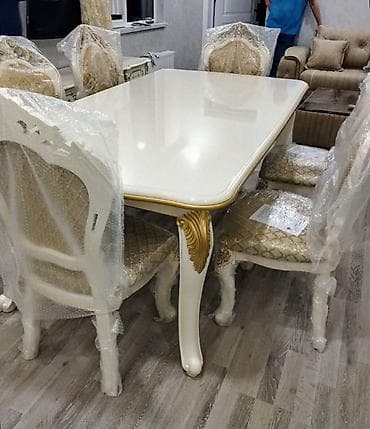 Qonaq otağı üçün, Yeni, Açılmayan, Dördbucaq masa, 6 stul