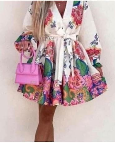 kətan saroçka: Rəngarəng naxışlı qısa don - Üslub: A-kəsim, beldən yığılan, ətəyi — 3