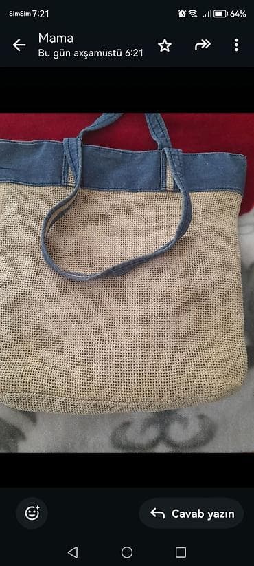 Təbii lifli böyük tote çanta - Material: Kətan/jüt toxuma gövdə, üst