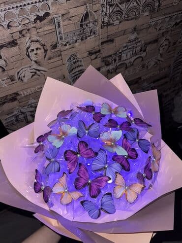 Akkumulyatorlar: LED işıqlı “Kəpənək” buket - Dekorativ buke kompozisiyası: şəffaf — 3