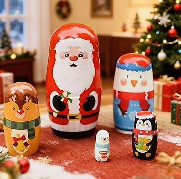 yeni il geyim: Yeni il temalı matryoşka fiqurları dəsti - Dəst: 5 ədəd bir-birinin — 5