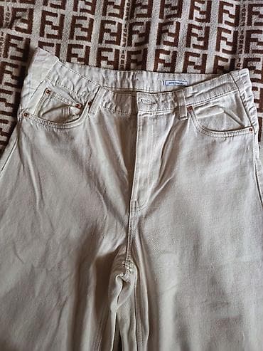 boş şalvar oğlan üçün: Ağ rəngli geniş kəsimli cins şalvar - Model: Super Wide Leg (etiketdə — 3