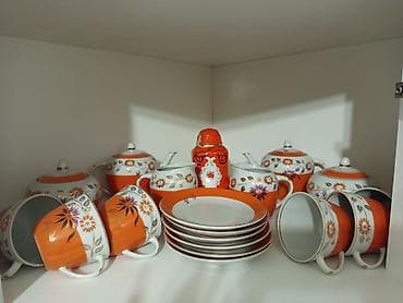 Çay dəsti, rəng - Narıncı, Farfor