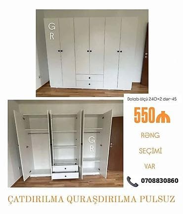 Ağ rəngdə funksional paltar dolabı - Ölçü: 240 × 2, dərinlik 45 sm