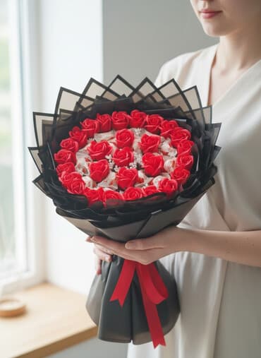 Qırmızı güllər və Raffaello konfetləri ilə bəzədilmiş buket. Buket lalafo.az -da Qırmızı güllər və Raffaello konfetləri ilə bəzədilmiş buket. Buket