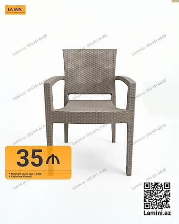kreslo ucuz: Plastik (rattan naxışlı) kreslo - Rəng: tünd bej/taxta tonlarında - — 1