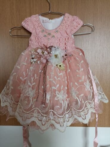 детские платья с длинным рукавом: Uşaq üçün zərif ziyafət donu - Rəng: pudra-çəhrayı - Üst hissə — 2