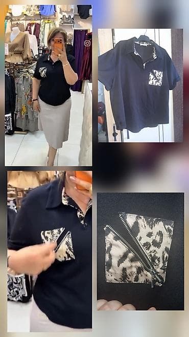cins: Qara qadın polo köynəyi – leopard naxışlı detallarla - Rəng: qara - — 1