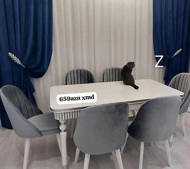 Mətbəx üçün, Yeni, Açılmayan, Dördbucaq masa, 6 stul