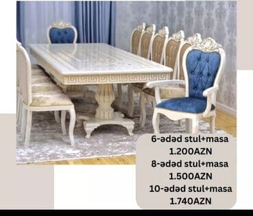 ders masaları: Qonaq otağı üçün, Yeni, Açılmayan, Dördbucaq masa, 6 stul — 2