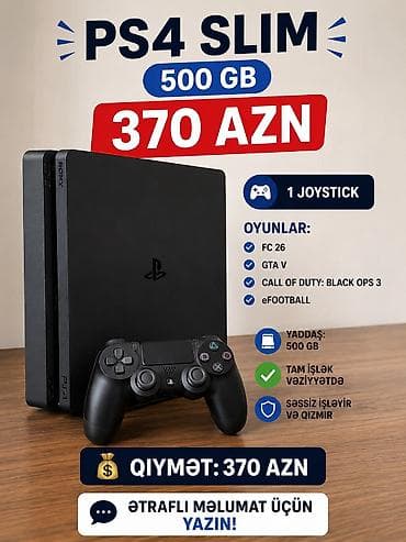 video registor: PS4 Slim oyun konsolu – 500 GB Xüsusiyyətlər: - Daxili yaddaş: 500 GB — 1