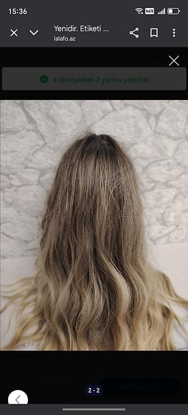 yun corab: Qadın parik – ombre effektli, dalğalı uzunluq - Tip: tam baş parik - — 1