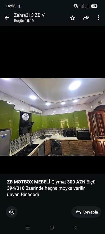 kanon aptek ecemi: *ZB* *MƏTBƏX MEBELİ* Qiymət *300 AZN* ölçü *394/310* üzerinde heçnə — 1