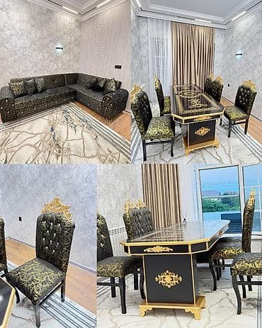 stol ev ucun: Qonaq otağı üçün, İşlənmiş, Oval masa, 6 stul — 1