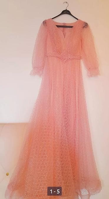 xinayaxdi: Zərif ziyafət/gecə libası – şaftalı-çəhrayı rəngdə, uzun və axıcı — 1