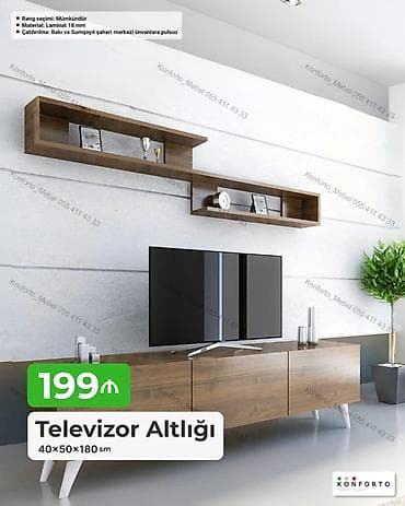 taxta ref: Televizor altlığı və asma rəf dəsti - Ölçü (TV altlığı): 40×50×180 sm — 1
