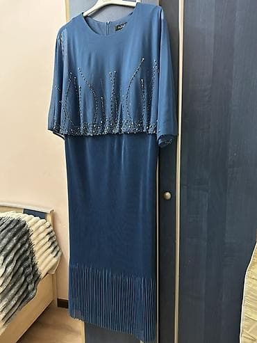 Zərif ziyafət donu – mavi rəngdə, rahat yüngül parça. - Model: yarı
