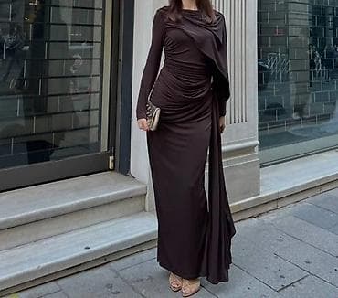 Qadınlar üçün uzun elbise - Rəng: tünd qəhvəyi/şokolad - Model
