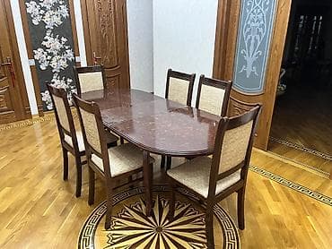 taxta besetkalar: Qonaq otağı üçün, İşlənmiş, Açılan, Oval masa, 6 stul — 2